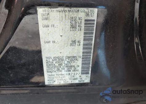 2017 Nissan Altima 2.5 Sr из США, поврежденный, VIN 1N4AL3AP0HC487127